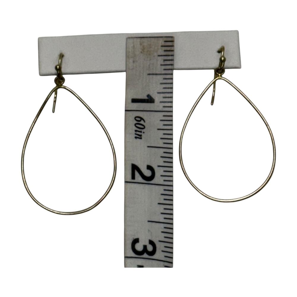 Gold Tone Open Teardrop Wire Dangle Earrings French Hook 2.5 Drop - Picture 6 of 6